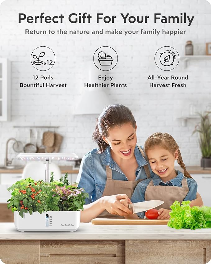 Hydroponics Growing System Garden: 12 Pods Indoor Herb Garden with Grow Light Plants Germination Kit Quiet Automatic Hydroponic Height Adjustable - Gardening Gifts for Women