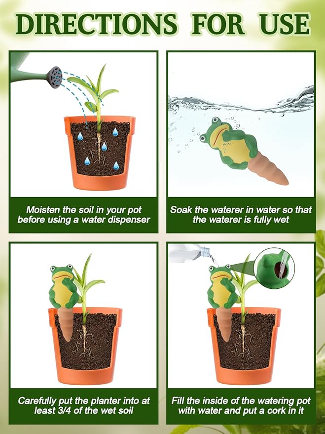 4Pcs Plant Watering Globes, Kalolary Frog Shape Self Watering Spikes Terracotta Drip Water Stakes Irrigation Watering Bulbs for Pot, Indoor, Outdoor, Vacation(Frog B)