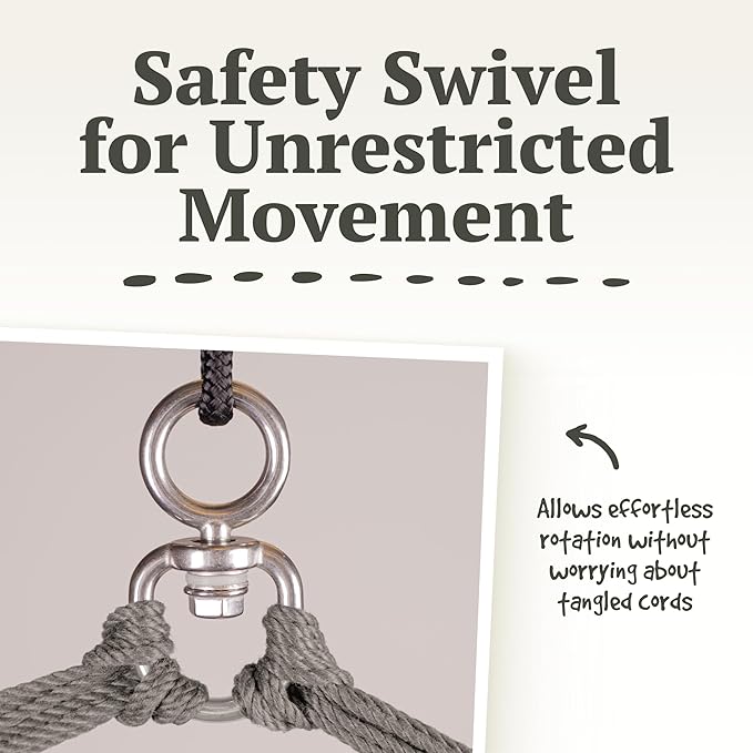 LA SIESTA® - Large Comfort Habana Cotton Hammock Chair & TreeMount - Hanging Hammock Chair w/Suspension Kit for Trees Beams & Posts - Indoor Outdoor Swing Hanging Chair Bedroom Patio Balcony - Onyx