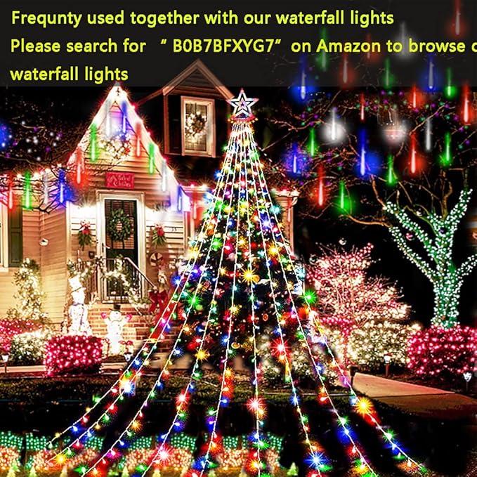 Aokudoni Christmas Lights, 16 inch/ 40 cm Meteor Shower Rain Lights, Christmas Decorations Outdoor Yard, Christmas Lights Outdoor for Tree House Holiday Party Wedding, UL Plug, Multicolor