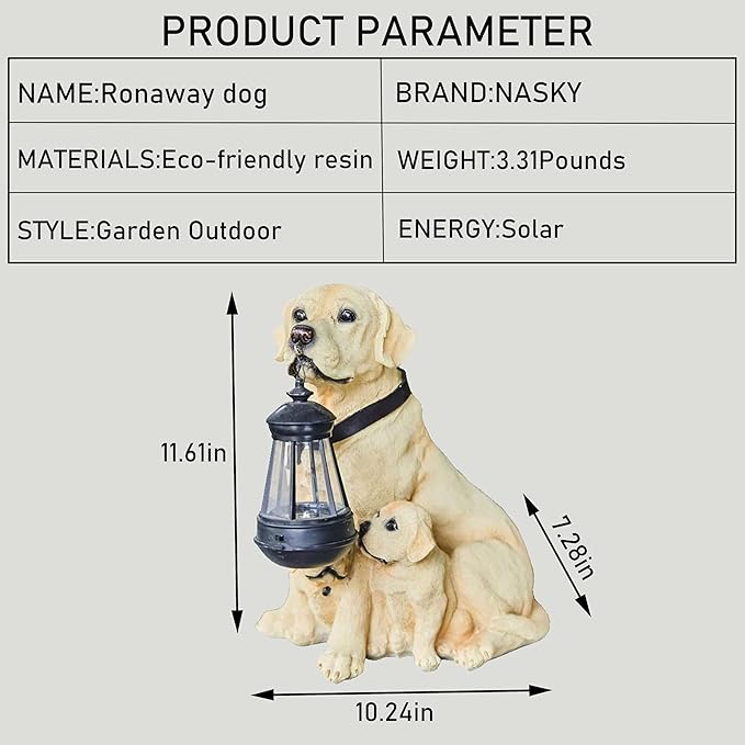 NASKY The Resin Handicraft Solar - Powered Hanging Lamp in The Shape of A Simulated Puppy of The Courtyard is Suitable for Places Such As Courtyards, Gardens and Balconies (Labrador)