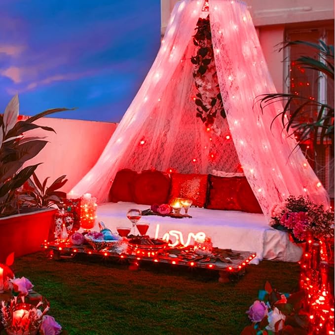 JMEXSUSS 2 Pack Solar Fairy Lights, 33FT 100 LED Red Outdoor Waterproof String Lights for Outside Tree Party Patio Christmas Valentine Day Decorations