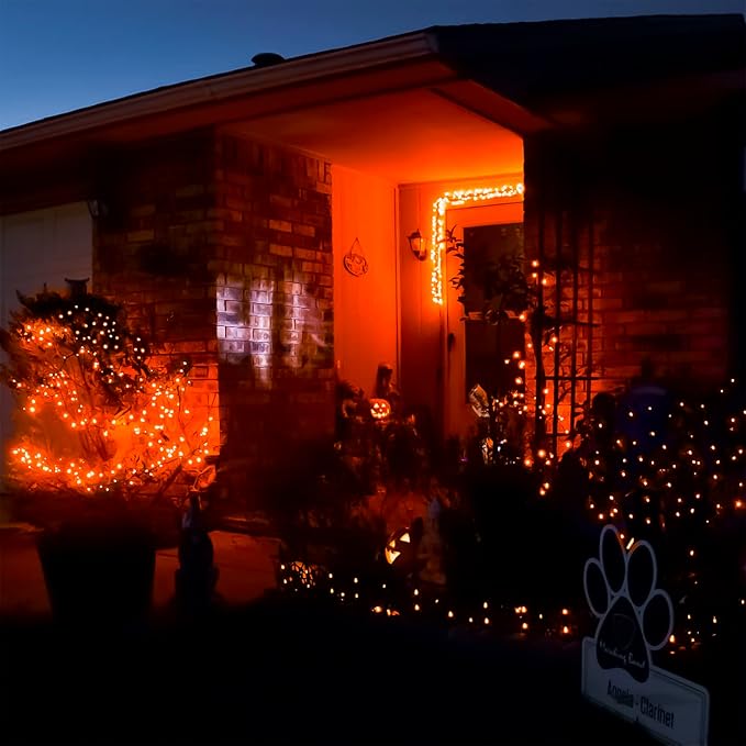 JMEXSUSS 2 Pack Solar Halloween Lights, 33ft 100 LED Outdoor Waterproof Orange Solar Lights for Tree Yard Patio Garden Halloween Thanksgiving Decorations