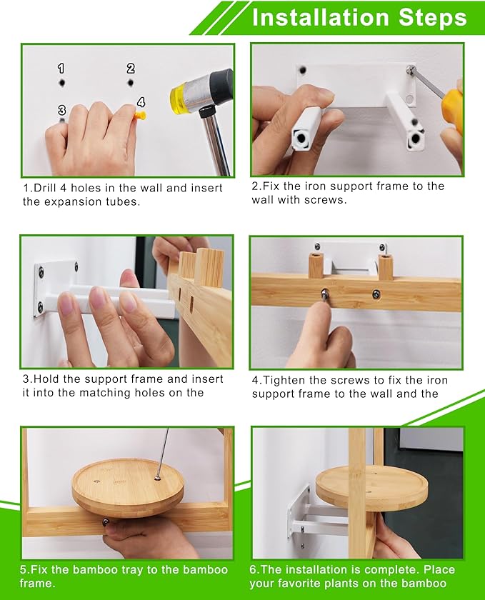 yadoker Wall Planters for Indoor Plants,Bamboo Hanging Plant Holders, Wall Decor Plant Stand, 2-Pack Window Plant Shelves for Living Room & Entryway