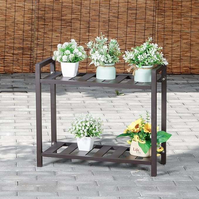 Versatile Indoor/Outdoor Plant Stand – High-Strength Aluminum with 300 LBS Load Capacity - Ideal Decor for Patios, Gardens, Living Rooms | L21.6 x W11.8 x H22 inches