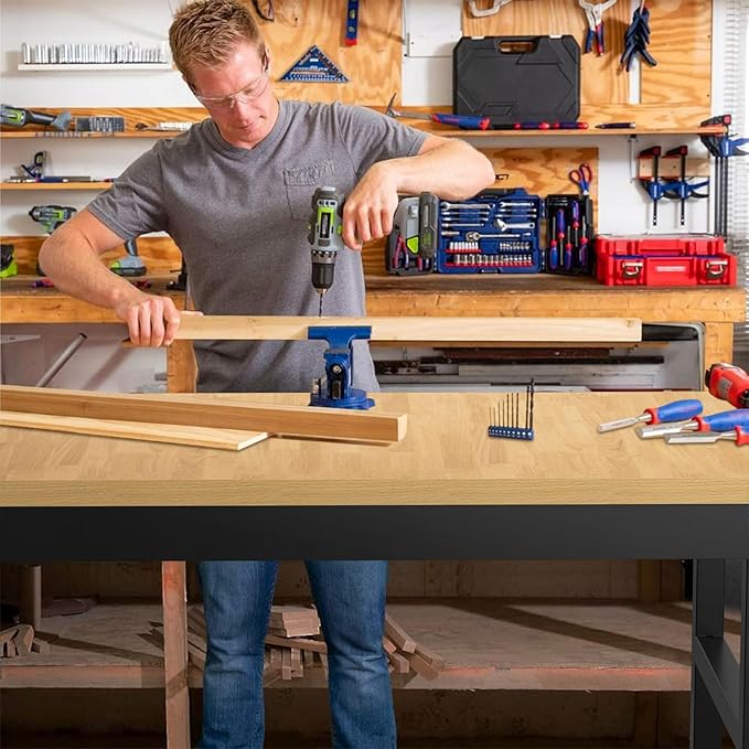 48" Adjustable Workbench,Heavy-Duty Work Table,3000 LBS Load Capacity Particleboard Hardwood Workstation Outlets with Power Strips and Fixed feet,for Workshop, Garage