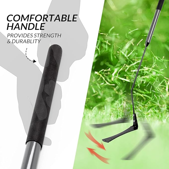 Walensee Grass Whip with Double-Edged Serrated Sharp Steel Blade Weed Grass Cutter with Soft Rubber 22-Inch Handle Cut Tall Grass and Overgrown Weeds in The Yard, Fields, and Ditches, Black,1 Pack