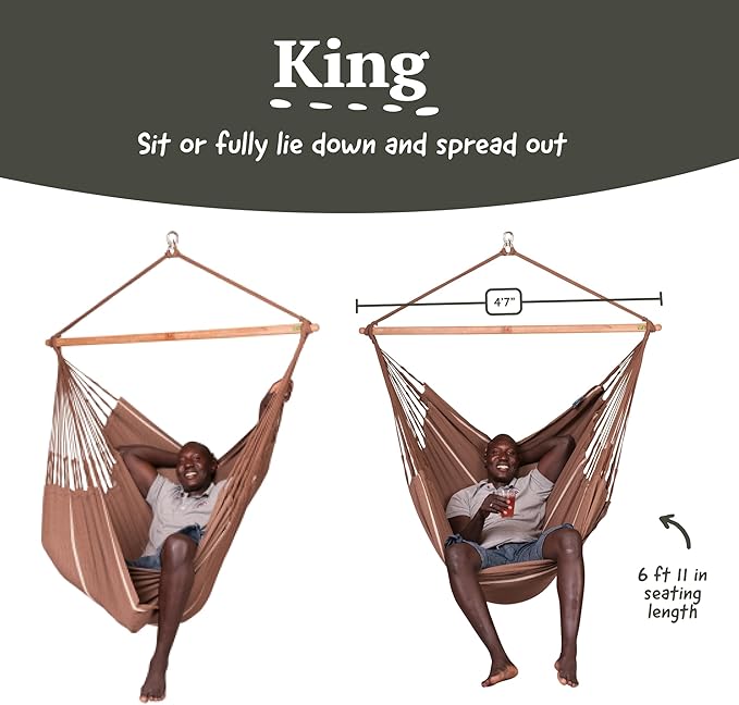 La Siesta® XL King Habana Cotton Hanging Hammock Chair, Indoor Outdoor Hammock Swing Chair, Boho Hanging Chair Bedroom Patio, Max 355 Lbs, Chocolate