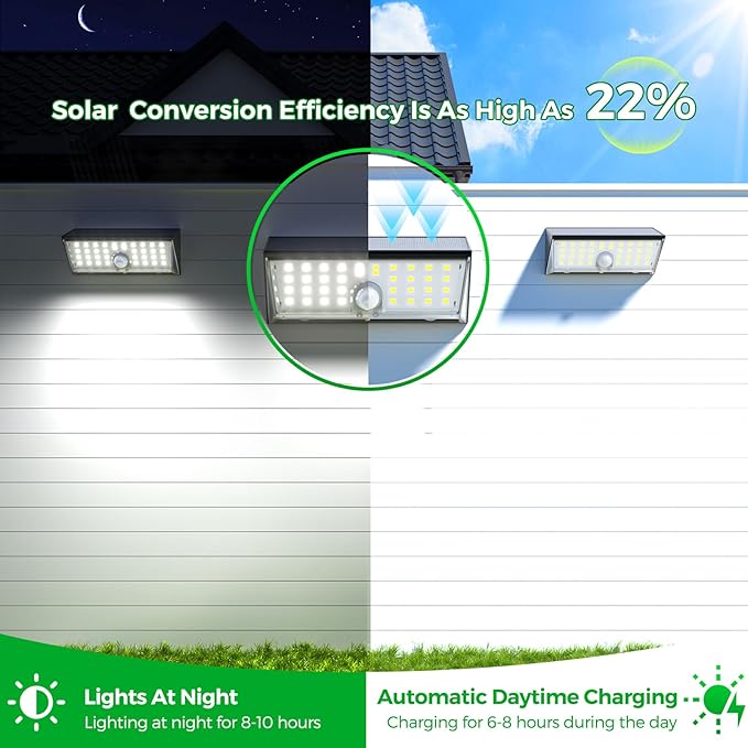 JSOT Solar Lights Outdoor, 4 Modes Solar Motion Sensor Lights Outdoor Waterproof I P65, 4Pack Ultra Bright Wall Security Lighting for Yard Garage Front Door Garden - Cool White