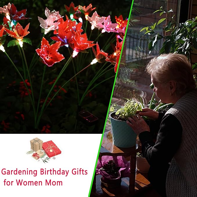 Solar Garden Lights, 2 Pack New Upgraded Solar Swaying Lights with 12 Flowers Solar Lights for Outside Garden Yard Decor Outdoor Waterproof, Gardening Birthday Gifts for Women Mom Grandma, White & Red