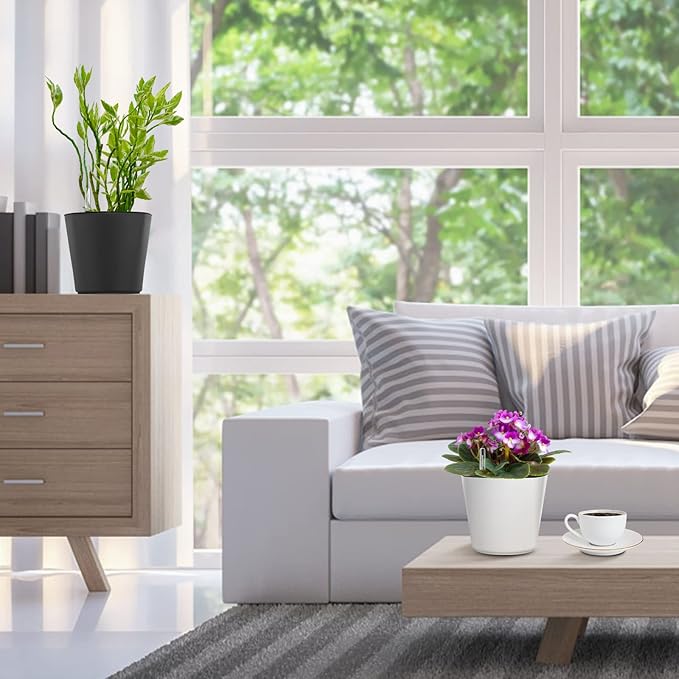 Self Watering Planters for Indoor Outdoor Plants 7 inch Flower Pot with Water Level Indicator Grey 3 Pack African Violet Self Watering Pots for All Orchid agave etc. House Plant Plastic Planter