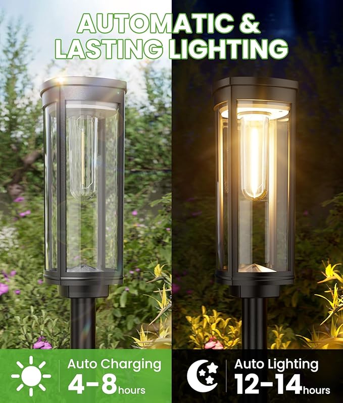 Bright Solar Pathway Lights, 2 Pack Solar Lights Outdoor Waterproof IP65, Auto On/Off Path Landscape Lighting, Long Lasting Outdoor Light for Yard Garden Walkway Landscape Lawn Patio Lighting