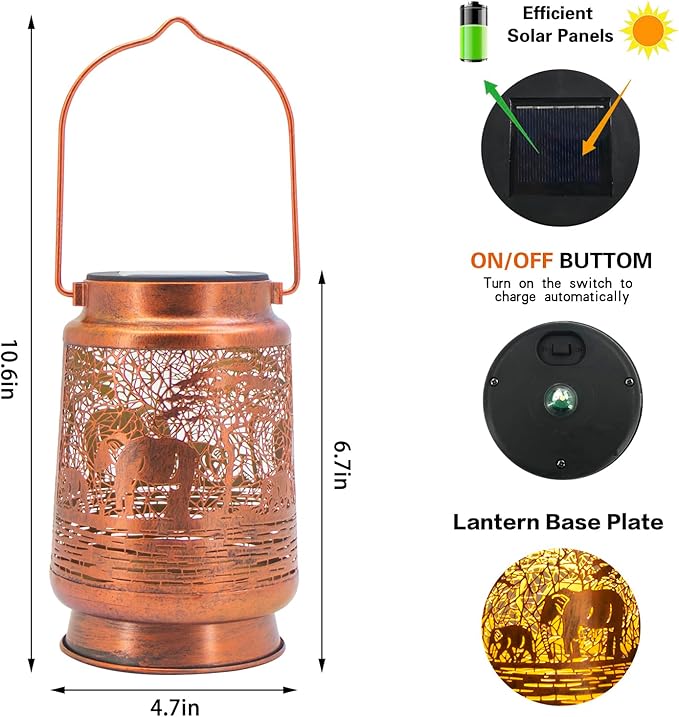 Solar Lanterns Outdoor Garden Decor, Gifts for Women, Mom, Grandma, Birthday, Thanksgiving, Decorative Waterproof Hanging Metal LED Light for Yard, Patio, Lawn, Landscape, Backyard (Elephant)