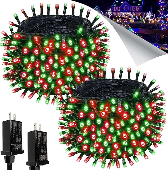 Connectable Red and Green Christmas String Lights, 2Pack 164FT 400LED Christmas Lights for Outdoor Indoor, Plug In Christmas Tree Lights with 8 Modes, String Lights for Christmas Decorations Holiday