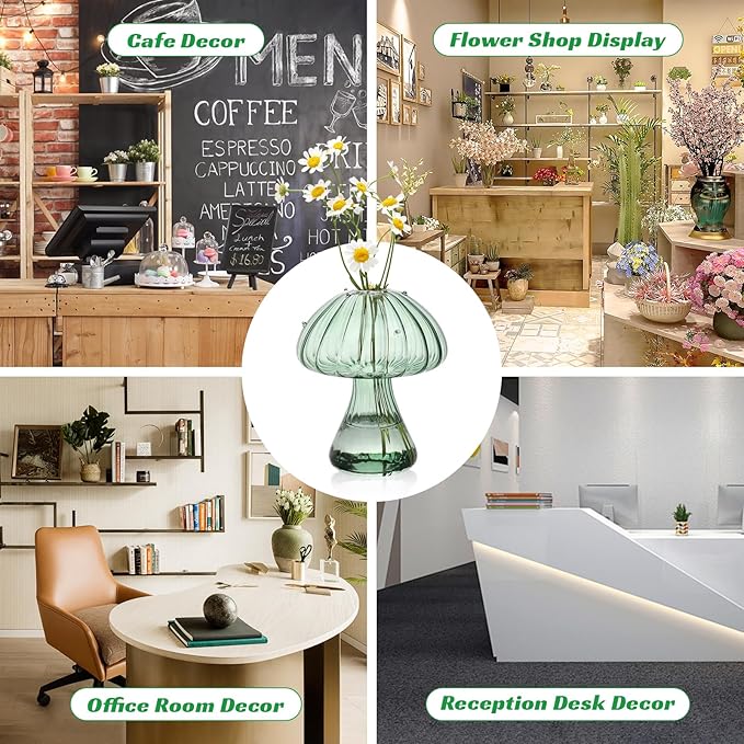 Mushroom Glass Vases for Indoor Plants, Set of 6 Colored Plant Propagation Stations, Mini Terrarium for Plants,Unique Small Hydroponic Pots for Flowers, Cute Decor Vase Gifts for Women