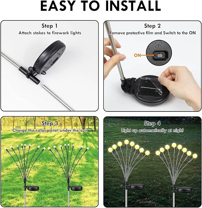 OZS 10PK Total 80LED Solar Garden Lights - Solar Lights Outdoor, Solar Firefly Lights, Solar Swaying Light, Sway by Wind, Solar Fairy Lights Waterproof for Pathway Pathway Decoration(Warm White)