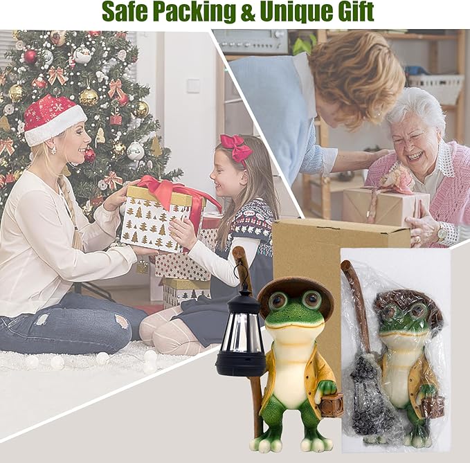 Frog Statue Solar Lights Outdoor-Halloween Christmas Decorations Outdoor, Frog Solar Lights for Garden Patio Porch Decor, Birthday Gifts for Mom Grandma, Housewarming Gifts New Home