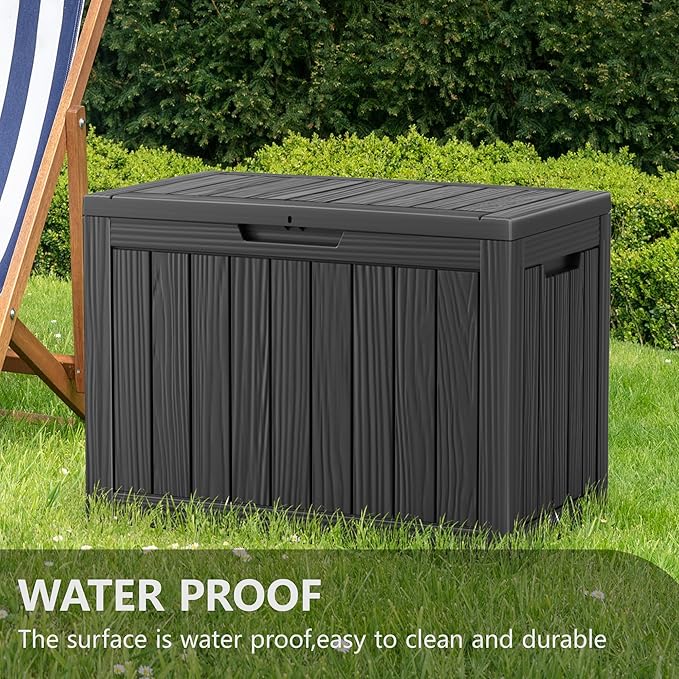 45 Gallon Waterproof Outdoor Storage Box,Resin Deck Box,Lockable Outside Storage Box Container for Patio Furniure,Garden,Tools (45 Gallon,Black)