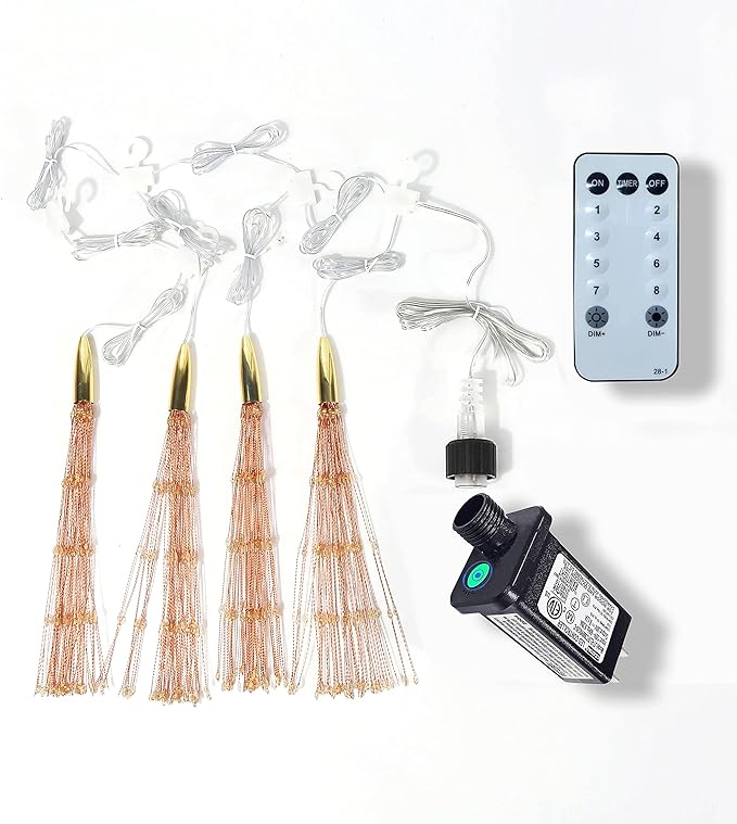 4 Pcs 800 LED Plug-in Starburst Sphere Lights, Firework Lights 8 Modes Dimmable Remote Control Waterproof Hanging Fairy Light, Copper Wire Lights for Patio Party Tent Christmas (Warm White)