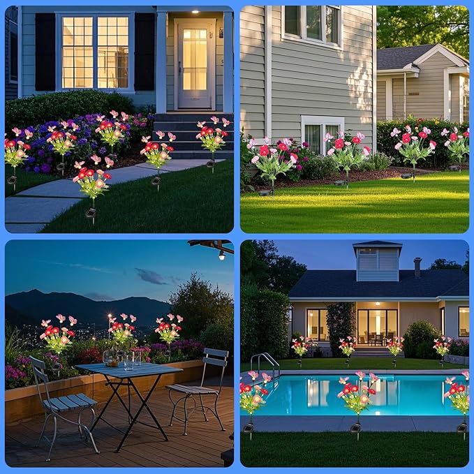Solar Garden Lights,Solar Lights Outdoor Waterproof with Butterfly Flower,2 Pack Solar Powered Outdoor Lights,Solar Lights for Outside,Garden Lights Patio Yard Decor,Gifts for Mothers Day Mom Women