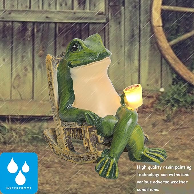 Miniature Frog Garden Statue Solar Light Frog Outdoor Decor Frog Figurine for Outdoor Indoor Home Lawn Yard Balcony Porch Patio Housewarming Gift for Women Mom Grandma 3.74"x2.75"x3.93"