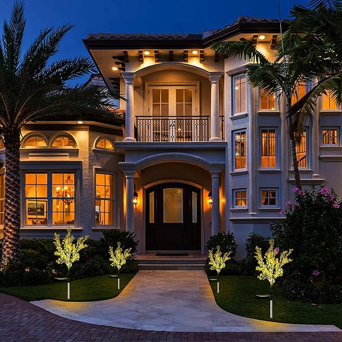 Neporal Garden Solar Lights Outdoor Waterproof IP65 4 Pack, 7-Stems Dusk to Dawn Golden Solar Flowers, Bigger Solar Panel for Garden,Yard, Patio Outdoor Decorative