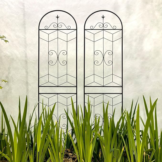 Metal Garden Trellis Rustproof Trellis for Climbing Plants Outdoor Flower Support (Black-2 Pack, 86.7"x19.7")