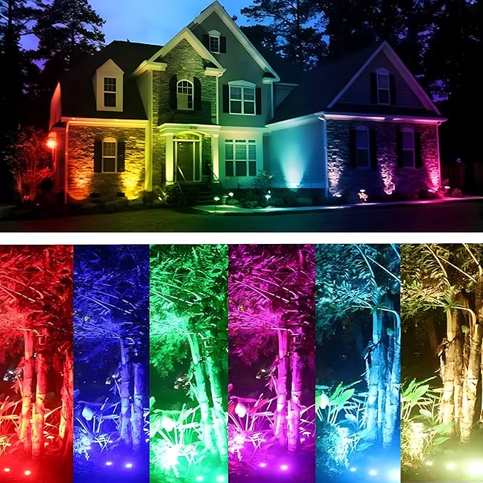 RGBW Spotlight Outdoor 12W LED Warm White Landscape Lights 120V Landscape Lighting with 3-Pin US Plug Waterproof Spot Lights Outdoor for Yard Garden Patio Lawn Decorative(2Pack)