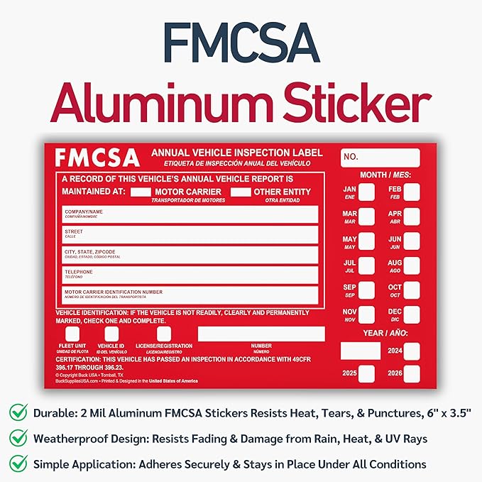 10 Pack 3-Ply Carbonless Annual Vehicle Inspection Report Forms with FMCSA Red Aluminum Labels & White Mylar Laminate Vinyl Labels, DOT Inspection Forms and Stickers, Shrink-Wrapped, 8.5" x 11.75"