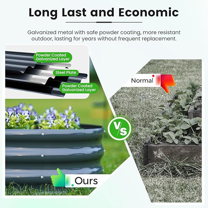 KING BIRD Raised Garden Bed with Arched Trellis Galvanized Planter Garden Box Outdoor for Gardening, Climbing Vegetables, Flowers 7.87x3.94x0.98 Ft 2PCS, Dark Grey