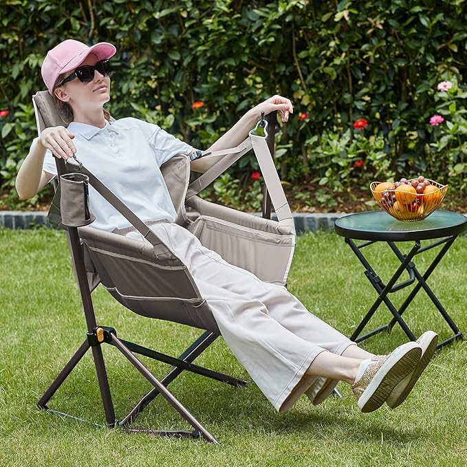 TIMBER RIDGE Hammock Camping Chair with Adjustable Backrest, Heavy Duty Folding Hammock Chair Supports 300lbs, Portable Hammock Chair for Camping, Travelling and Patio, Tan