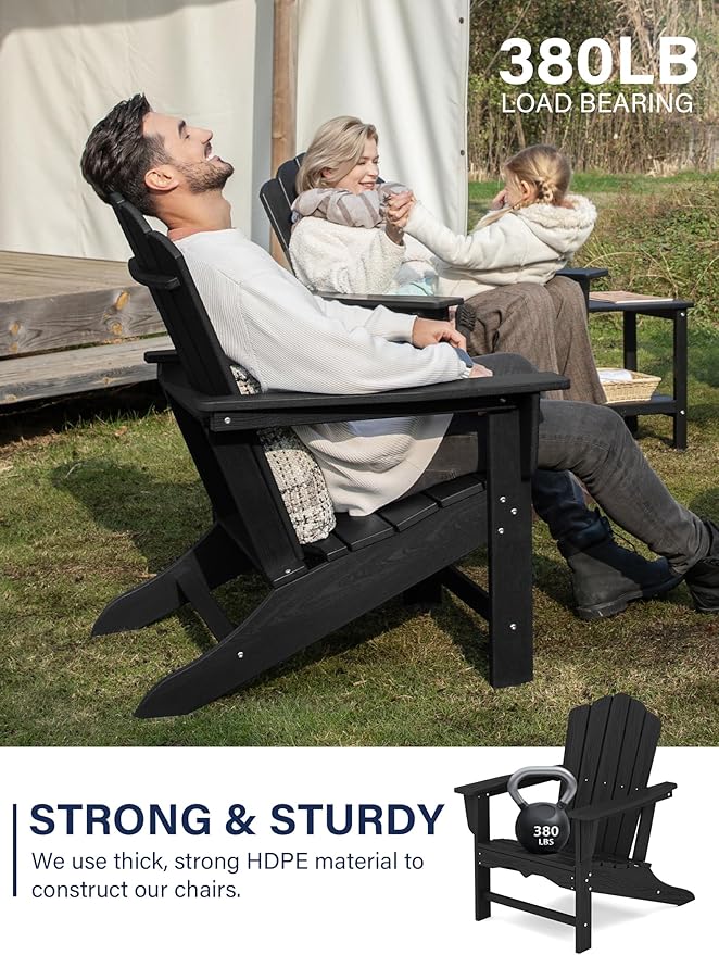 KINGYES HDPE Adirondack Chair, Classic All-Weather Adirondack Chair Set of 8, Black