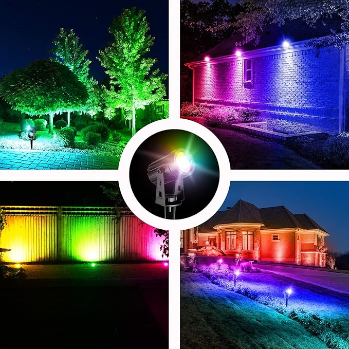 T-SUN RGB Solar Spotlights, Color Changing Solar Landscape Spotlights Auto ON/Off Solar Lights for Garden, Trees, Driveway, Pathway, Pool Area(RGB)