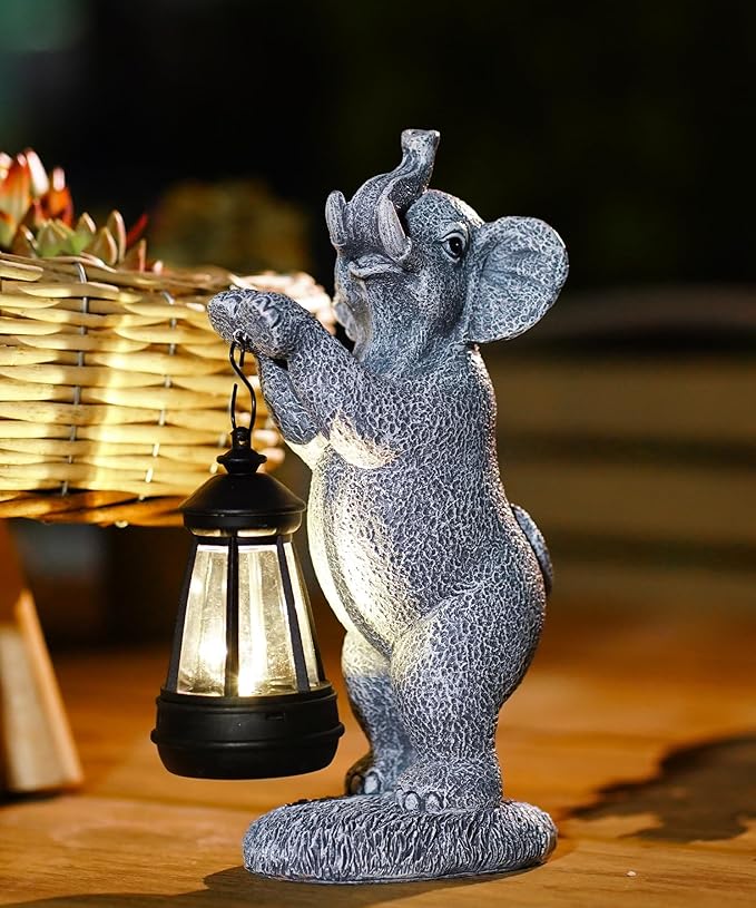 Nacome Solar Elephant Outdoor Statues for Garden: Outside Decor with Lantern Clearance for Yard Art Lawn Ornaments Porch Patio Balcony - Gifts for Grandma Mom Women