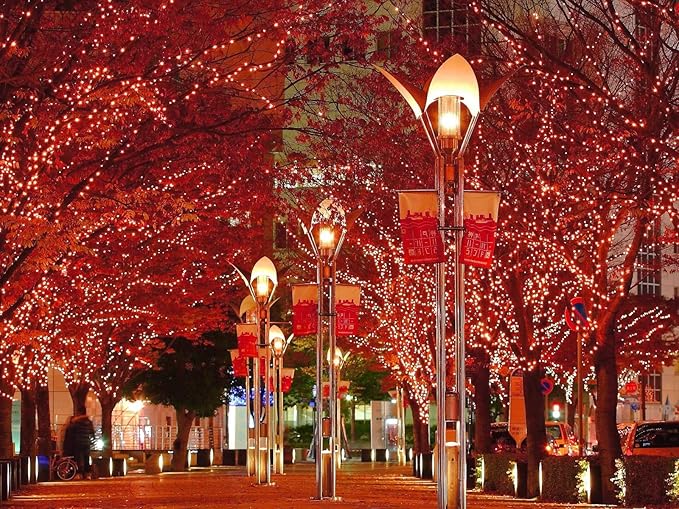 YEGUO 4 Pack Red Solar Fairy Lights Outdoor Waterproof, Each 33ft 100 LED String Light, 8 Modes Silver Wire