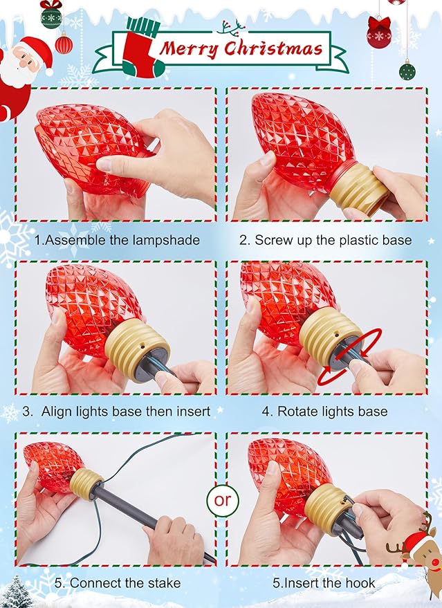 Strawberry Jumbo C9 Christmas Pathway Lights Outdoor - 2 Pack Total 17 Feet 10 LED C9 Christmas Lights, Jumbo Bulb Outdoor Decorations for Yard Lawn Holiday Outside