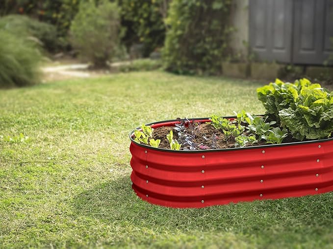 Galvanized Raised Garden Beds Outdoor // 4×2×1 ft Planter Raised Beds for Gardening, Vegetables, Flowers // Large Metal Garden Box (Red)