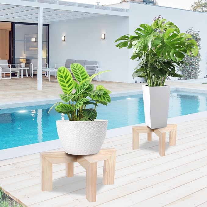 Plant Stand, Indoor/Outdoor Wood Plant Holder, Single Flower Pot Stand, Sturdy Planter Stand, Fit 5-9 Inch Pots
