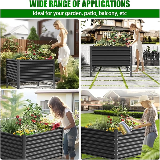 Doniks Raised Garden Bed with Legs, 48×48×37in Large Outdoor Metal Galvanized Garden Planting Box,1200lb Capacity for Vegetables Lawn Green Flowers, Fruits, Terrace