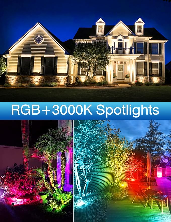 RGB Spotlights Outdoor, LED Color Changing Landscape Lights, Waterproof Spotlight with US Plug for Yard Garden Tree Path House Halloween Christmas Decoration (2 Pack)
