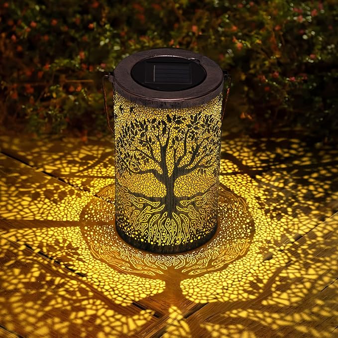 Solar Lanterns Outdoor Waterproof,Hanging Solar Tree of Life Lights Garden Decor,Gardening Birthday Gifts for Women Mom Grandma,Metal Hollowed-Out Lanterns for Yard,Patio,Backyard,Porch