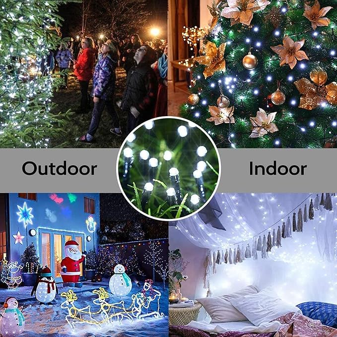 Joomer Solar Christmas Lights, 2 Pack Total 144 FT 400 LED 8 Modes Waterproof Solar Christmas Lights Outdoor for Christmas Decorations (White)