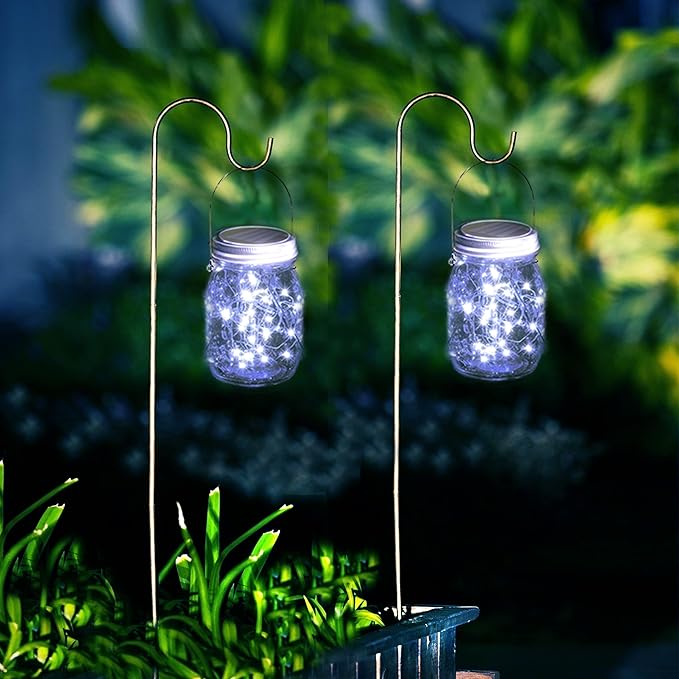 Mason Jars Lids 30 LED 12 Pack Solar Fairy Firefly Lights - Solar Lantern Hanging Lights for Patio Yard Garden Wedding Decorations - Cool White