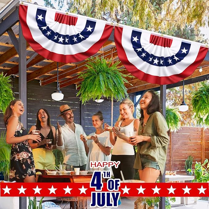 3x6 Ft 6 Pack American Pleated Fan Flag, Patriotic Half Fan Banner American Flag Decoration Bunting for Outside Red White and Blue Decor Independence Day Memorial Day 4th of july Decorations