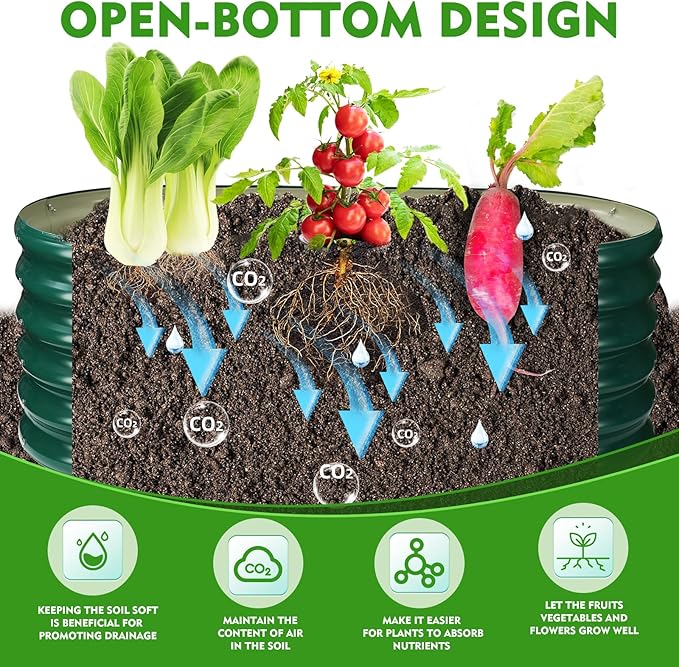 17" Tall Outdoor Garden Raised Garden Bed Kits,5ft X 2ft Oval,0.8MM Thick Metal Raised Planter Bed/Ground Planter Box for Variety of Flowers,Herbs,Vegetables (Dark Green, 60X24X16.5 Inches)