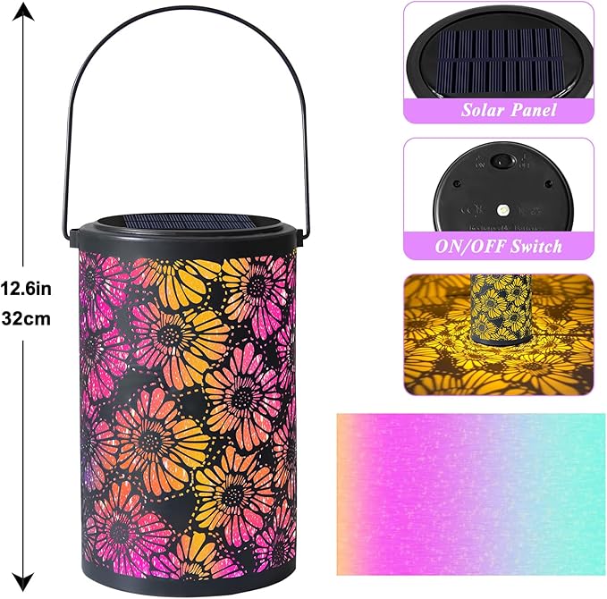 Solar-Powered Iron Art Lantern - Two Lighting Modes Waterproof Hanging Ambiance Lighting for Gardens & Patios, Perfect as Decorative Gift Housewarming Gift Mom Gifts (Leaf)