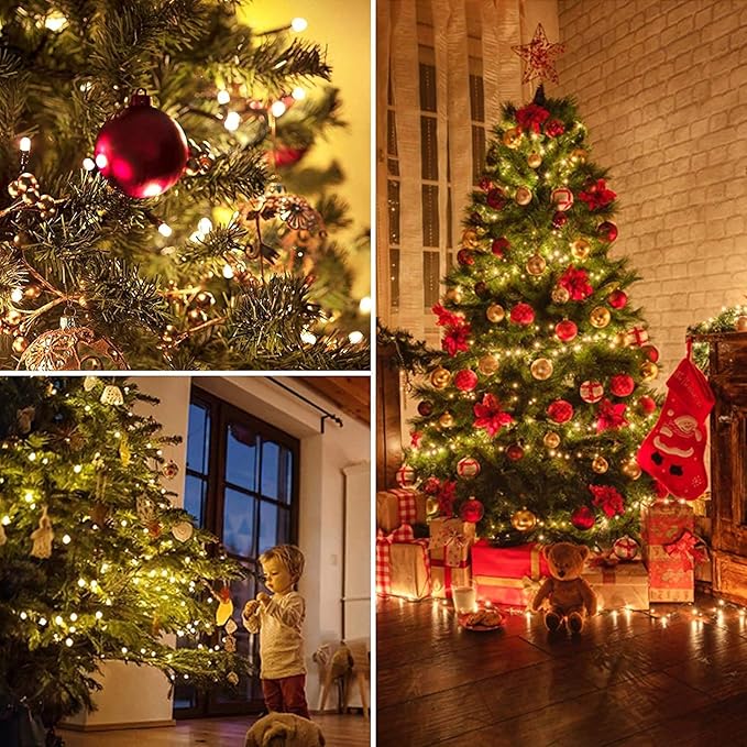 SANJICHA 2-Pack 66FT 200 LED Christmas Lights, Extendable Christmas Tree Light with Timer & Memory Function, Waterproof Green Wire Outdoor String Lights Indoor with 8 Lighting Modes (Warm White)