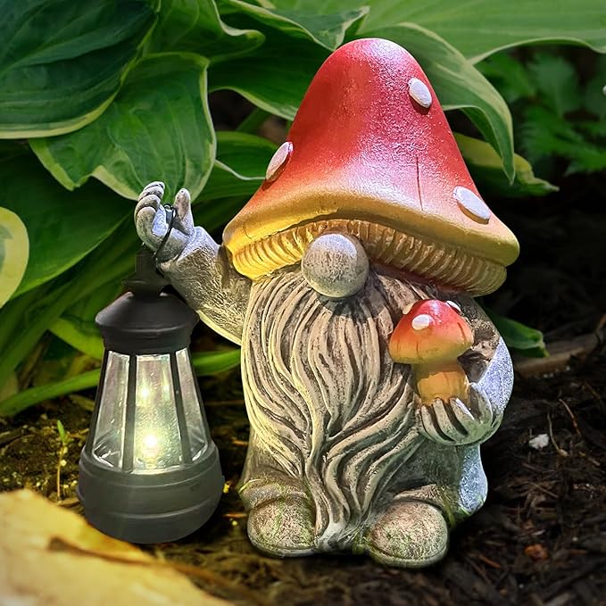 Mushroom Gnome Garden Decor Outdoor Statues, Cute Solar Lights Lawn, Balcony, Yard Decorations, Outdoor Garden Decorations for Patio Mom Gift
