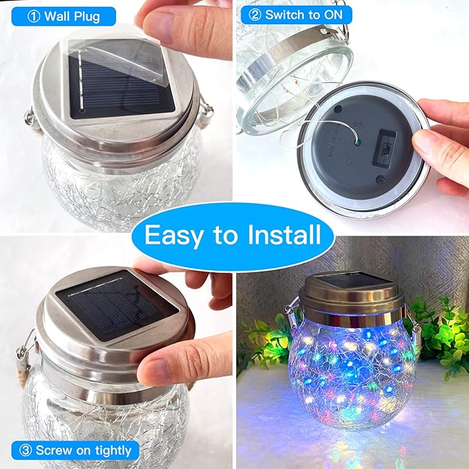 Hanging Outdoor Solar Lights, 30LED Cracked Glass Ball Decorative Lights,Solar Powered Waterproof Landscape with Handle for Tree Yard Garden Patio Fence Holiday Decor(Multicolor)