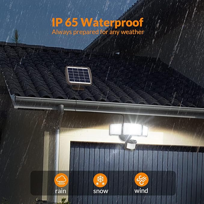 LEPOWER 1600LM LED Solar Security Lights Motion Outdoor, 5500K White Light, IP65 Waterproof Outdoor Flood Solar Light for Yard, Garage(Brown)
